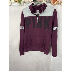 Victoria's Secret PINK Quarter Zip Pullover Burgundy Colorblock Sweatshirt M